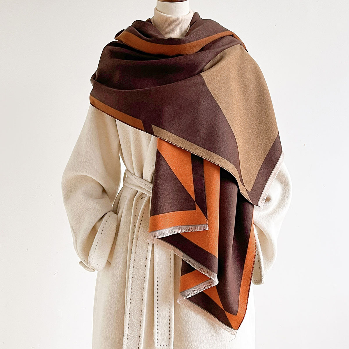 Pashmina Wrap Large - Women Imitation Cashmere Scarf Fringed Thick