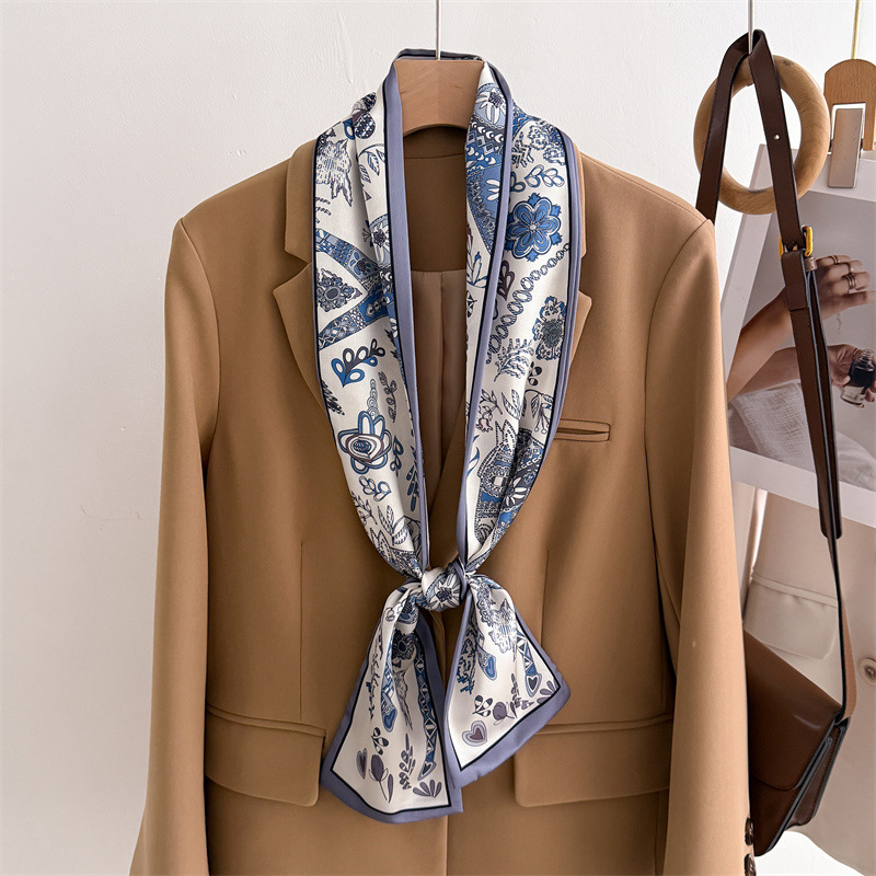 Silk Neck Scarf - 45 Color Women Silk Feel Printed