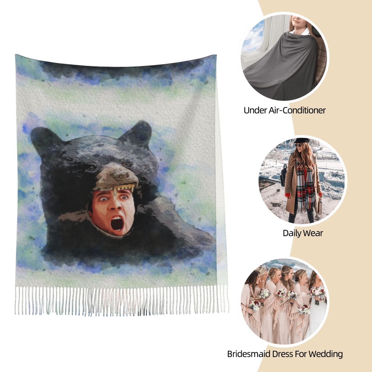 Cage Bear Watercolor Scarf for - đánh giá và giá Pashmina Wrap Large