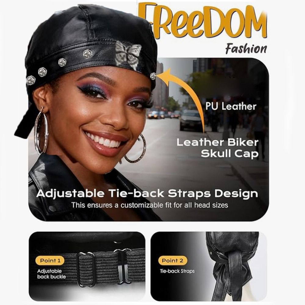 PU Leather Black Biker Cap Adj - đánh giá và giá Bandana Doo Rag